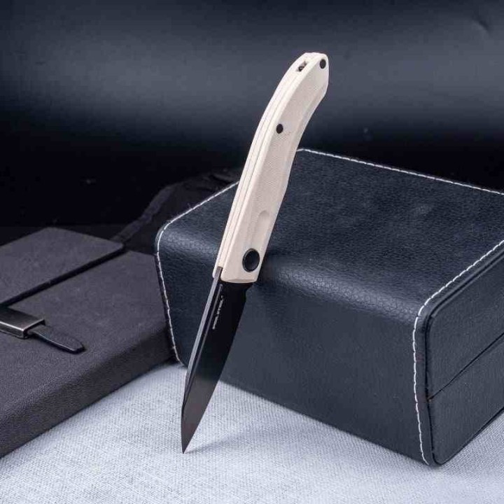 Couteau Real Steel Stella Lux White Manche G10 Lame Acier K110 Black Slipjoint Clip RS7041Z2 - Livraison Gratuite