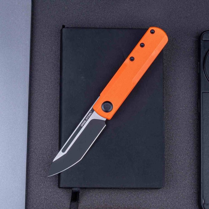 Couteau Real Steel G-Tanto Orange Manche G10 Lame Tanto Black Acier Nitro-V Slipjoint Clip RS7801OB - Livraison Gratuite