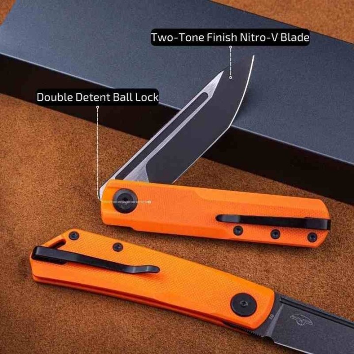 Couteau Real Steel G-Tanto Orange Manche G10 Lame Tanto Black Acier Nitro-V Slipjoint Clip RS7801OB - Livraison Gratuite
