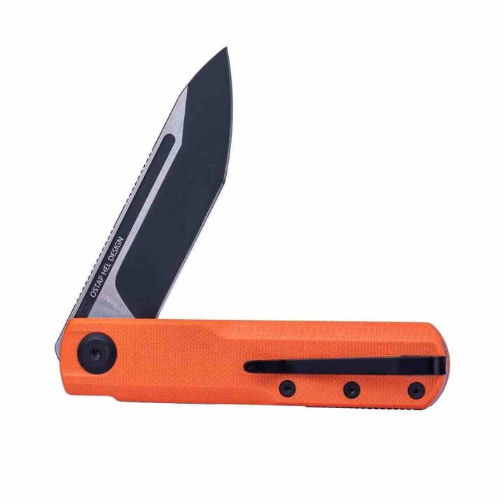 Couteau Real Steel G-Tanto Orange Manche G10 Lame Tanto Black Acier Nitro-V Slipjoint Clip RS7801OB - Livraison Gratuite