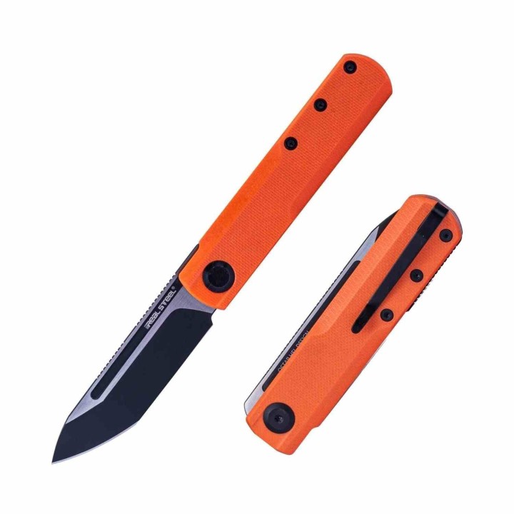 Couteau Real Steel G-Tanto Orange Manche G10 Lame Tanto Black Acier Nitro-V Slipjoint Clip RS7801OB - Livraison Gratuite