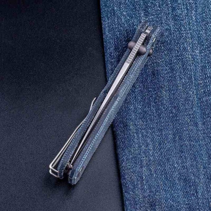Couteau Real Steel Perix Denim Manche Micarta Lame Acier Nitro-V Crossbar Lock Clip RS7121DM - Livraison Gratuite