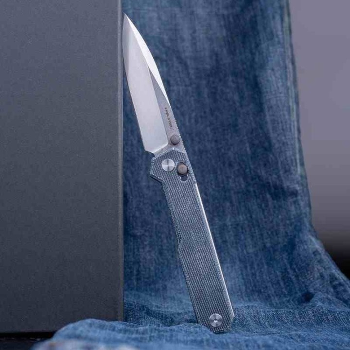 Couteau Real Steel Perix Denim Manche Micarta Lame Acier Nitro-V Crossbar Lock Clip RS7121DM - Livraison Gratuite