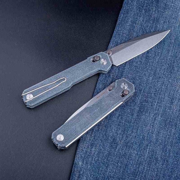 Couteau Real Steel Perix Denim Manche Micarta Lame Acier Nitro-V Crossbar Lock Clip RS7121DM - Livraison Gratuite