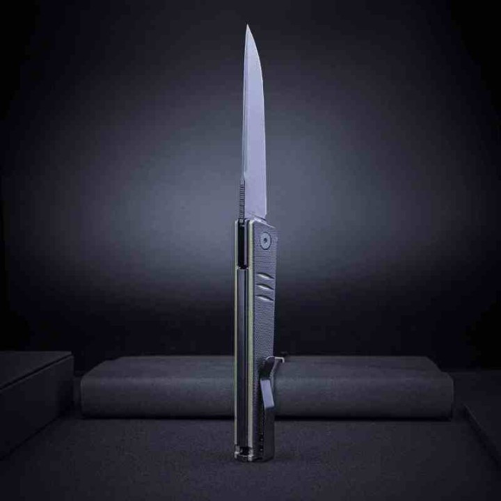 Couteau Real Steel Kikashi Black/Green Manche G10/Carbon Fiber Lame Acier 14C28N BLK IKBS RS8071GB - Livraison Gratuite