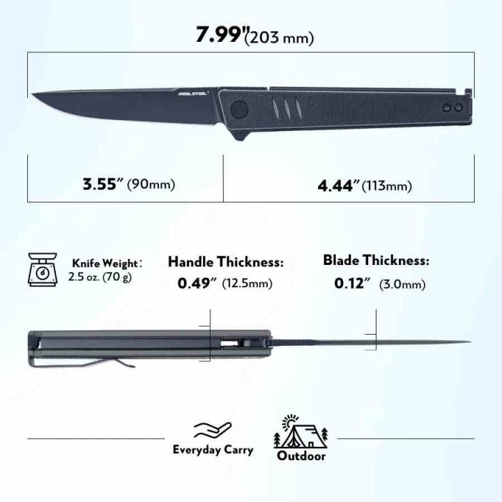 Couteau Real Steel Kikashi Black/Green Manche G10/Carbon Fiber Lame Acier 14C28N BLK IKBS RS8071GB - Livraison Gratuite