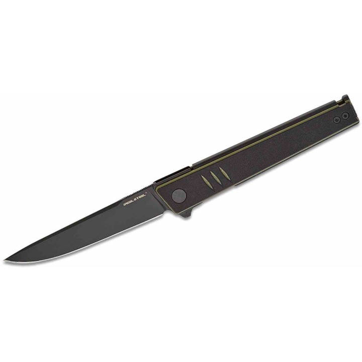 Couteau Real Steel Kikashi Black/Green Manche G10/Carbon Fiber Lame Acier 14C28N BLK IKBS RS8071GB - Livraison Gratuite