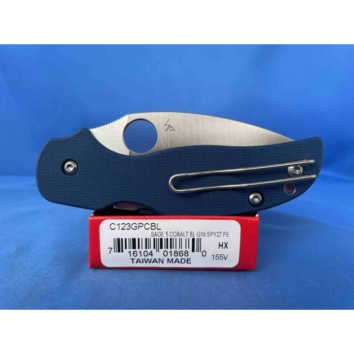 Couteau Spyderco Sage 5 Cobalt Blue Manche G10 Lame Acier CPM-SPY27 Compression Lock Clip USA SC123GPCBL - Livraison Gratuite