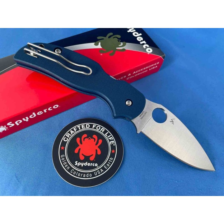 Couteau Spyderco Sage 5 Cobalt Blue Manche G10 Lame Acier CPM-SPY27 Compression Lock Clip USA SC123GPCBL - Livraison Gratuite