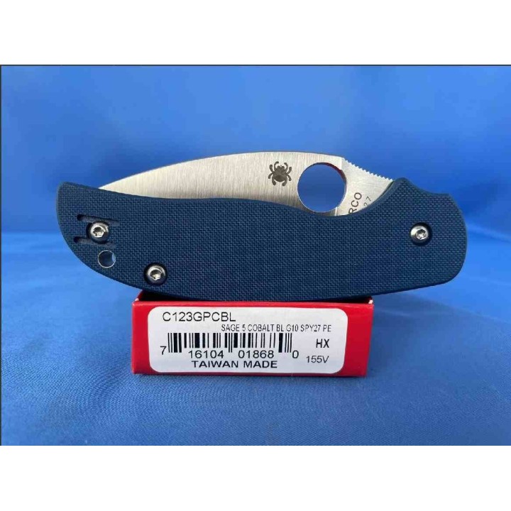 Couteau Spyderco Sage 5 Cobalt Blue Manche G10 Lame Acier CPM-SPY27 Compression Lock Clip USA SC123GPCBL - Livraison Gratuite