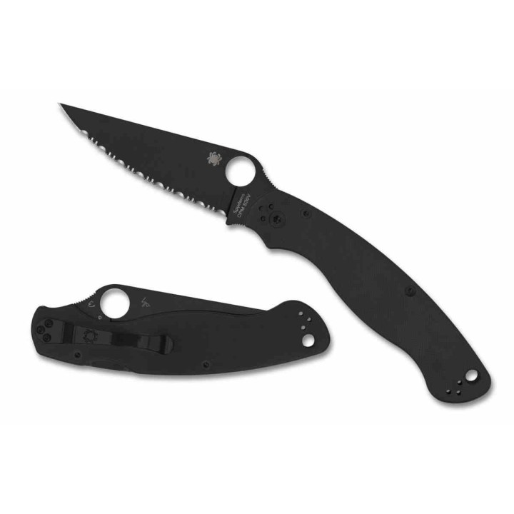 Couteau Spyderco Military 2 Black Manche G10 Lame Acier S30V Noir Serr Compression Clip USA SC36GSBK2 - Livraison Gratuite