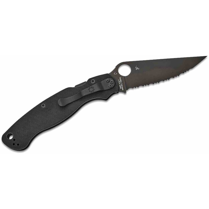 Couteau Spyderco Military 2 Black Manche G10 Lame Acier S30V Noir Serr Compression Clip USA SC36GSBK2 - Livraison Gratuite