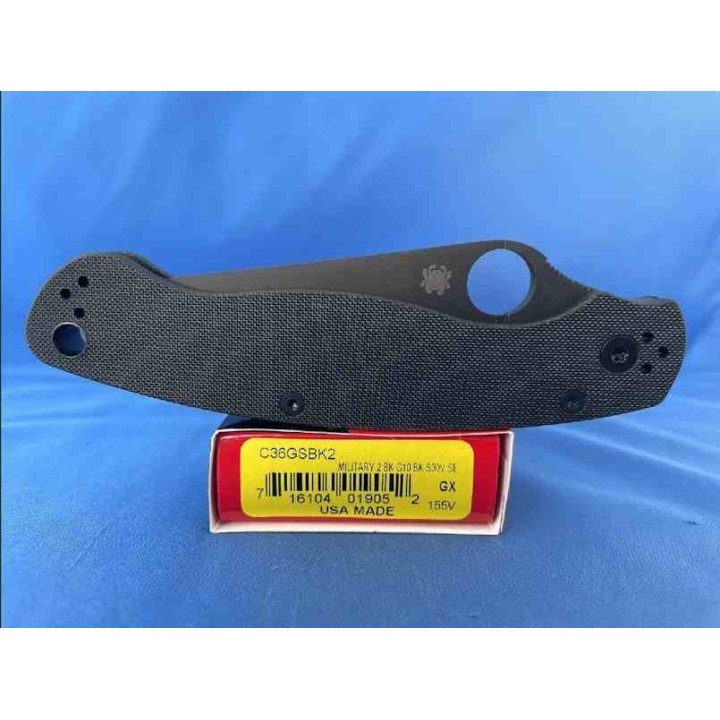 Couteau Spyderco Military 2 Black Manche G10 Lame Acier S30V Noir Serr Compression Clip USA SC36GSBK2 - Livraison Gratuite