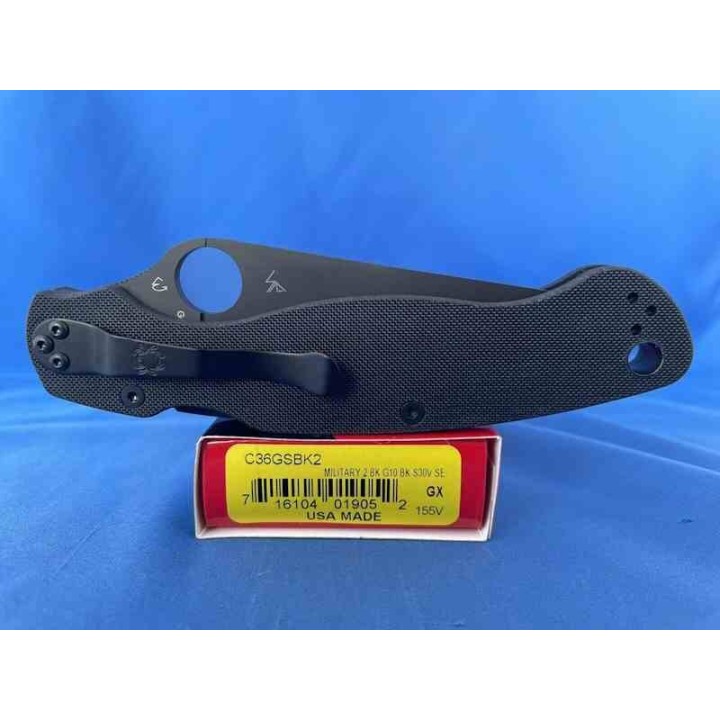 Couteau Spyderco Military 2 Black Manche G10 Lame Acier S30V Noir Serr Compression Clip USA SC36GSBK2 - Livraison Gratuite