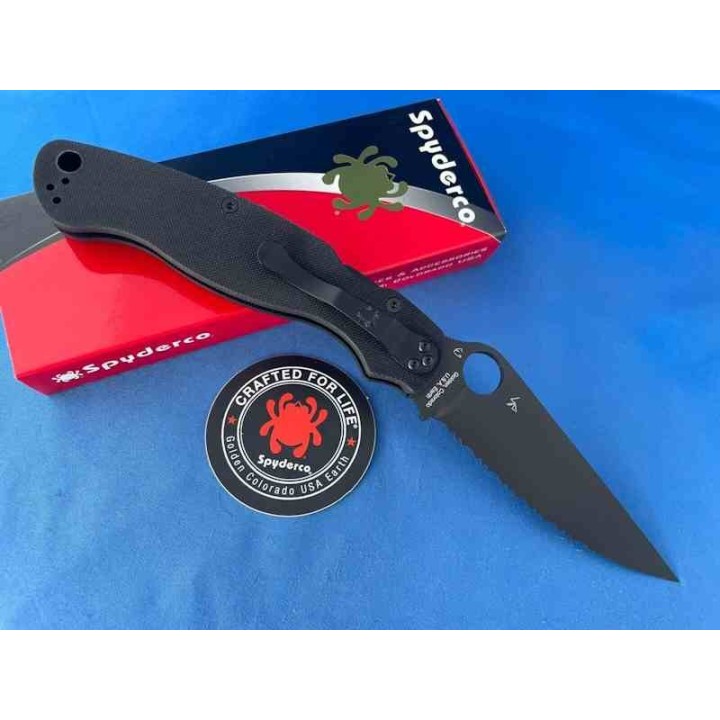 Couteau Spyderco Military 2 Black Manche G10 Lame Acier S30V Noir Serr Compression Clip USA SC36GSBK2 - Livraison Gratuite
