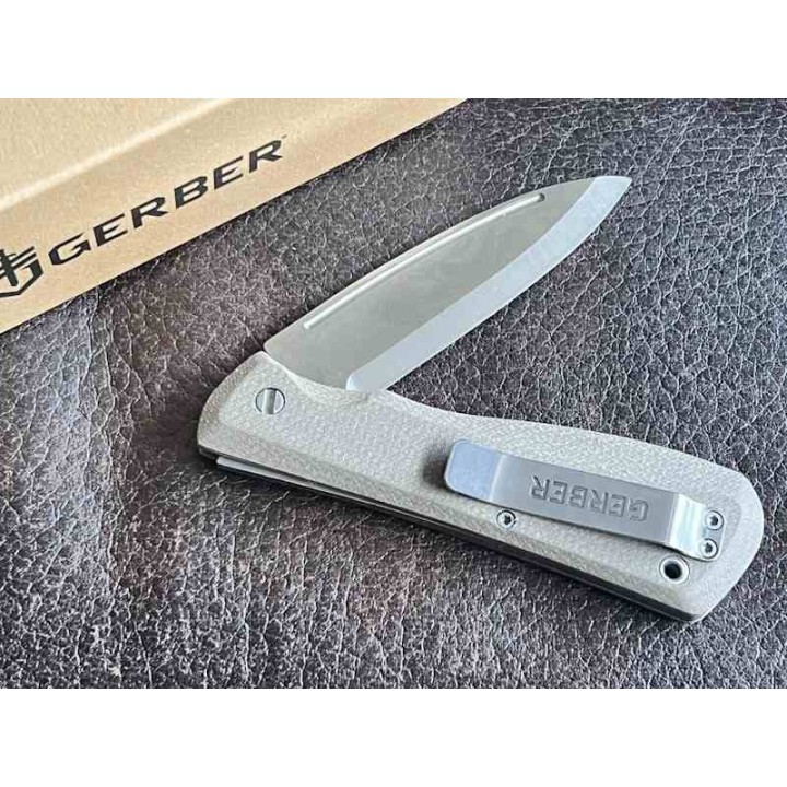 Couteau Gerber Mansfield Swayback Natural Lame Acier D2 Drop Point Manche Micarta Slip Joint Clip G1907 - Livraison Gratuite