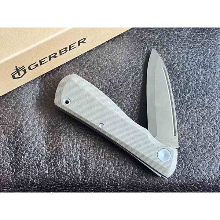 Couteau Gerber Mansfield Swayback Natural Lame Acier D2 Drop Point Manche Micarta Slip Joint Clip G1907 - Livraison Gratuite