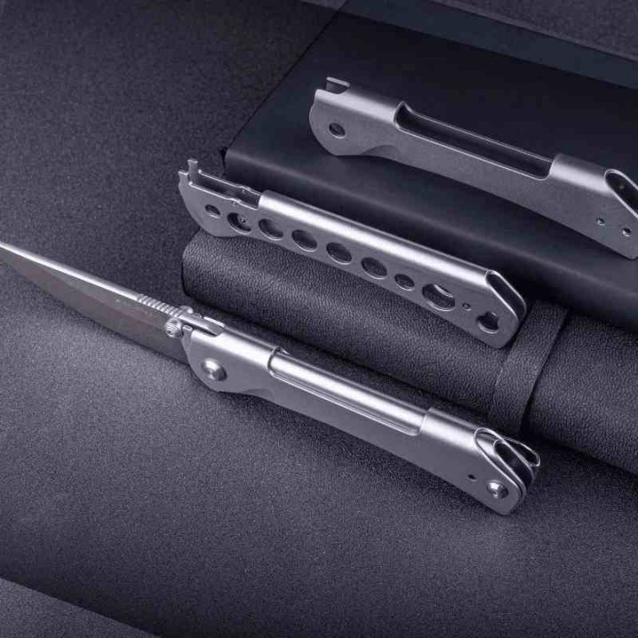 Couteau Real Steel Sylph Stainless Manche Acier Lame Acier Nitro-V Satin Liner Lock Clip RS7141 - Livraison Gratuite