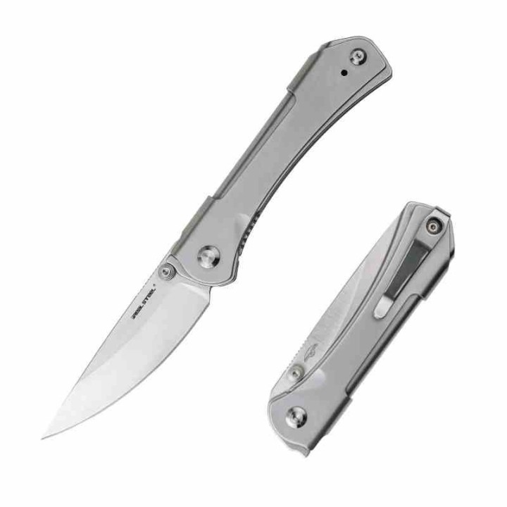 Couteau Real Steel Sylph Stainless Manche Acier Lame Acier Nitro-V Satin Liner Lock Clip RS7141 - Livraison Gratuite