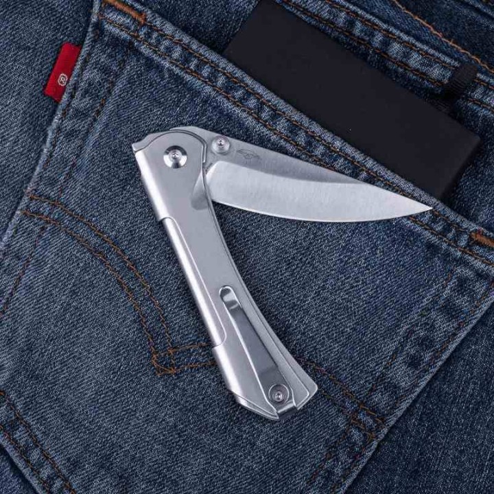Couteau Real Steel Sylph Stainless Manche Acier Lame Acier Nitro-V Satin Liner Lock Clip RS7141 - Livraison Gratuite