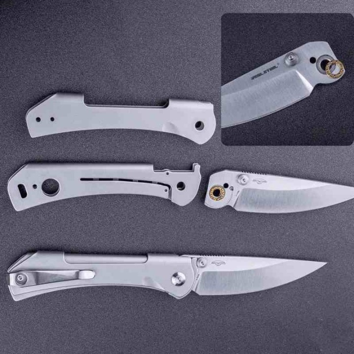 Couteau Real Steel Sylph Stainless Manche Acier Lame Acier Nitro-V Satin Liner Lock Clip RS7141 - Livraison Gratuite