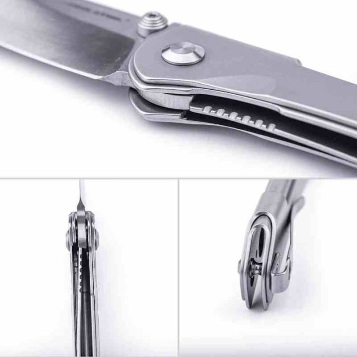 Couteau Real Steel Sylph Stainless Manche Acier Lame Acier Nitro-V Satin Liner Lock Clip RS7141 - Livraison Gratuite