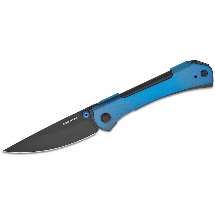 Couteau Real Steel Sylph Blue Manche Acier Lame Acier Nitro-V Black PVD Liner Lock Clip RS7141BB - Livraison Gratuite