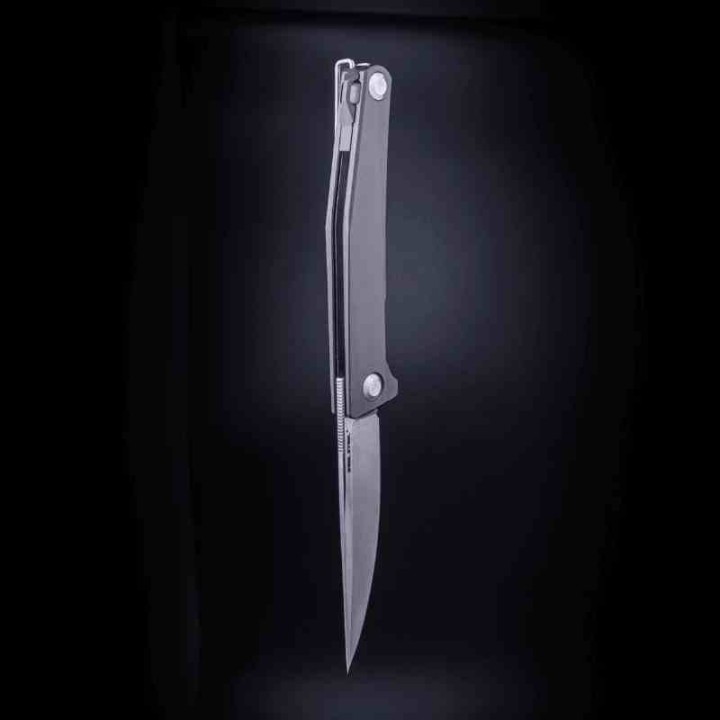 Couteau Real Steel Teres Gray Manche Aluminum Lame Acier Nitro-V Satin IKBS Liner Lock Clip RS7111GS - Livraison Gratuite