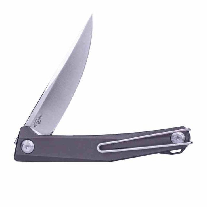 Couteau Real Steel Teres Gray Manche Aluminum Lame Acier Nitro-V Satin IKBS Liner Lock Clip RS7111GS - Livraison Gratuite