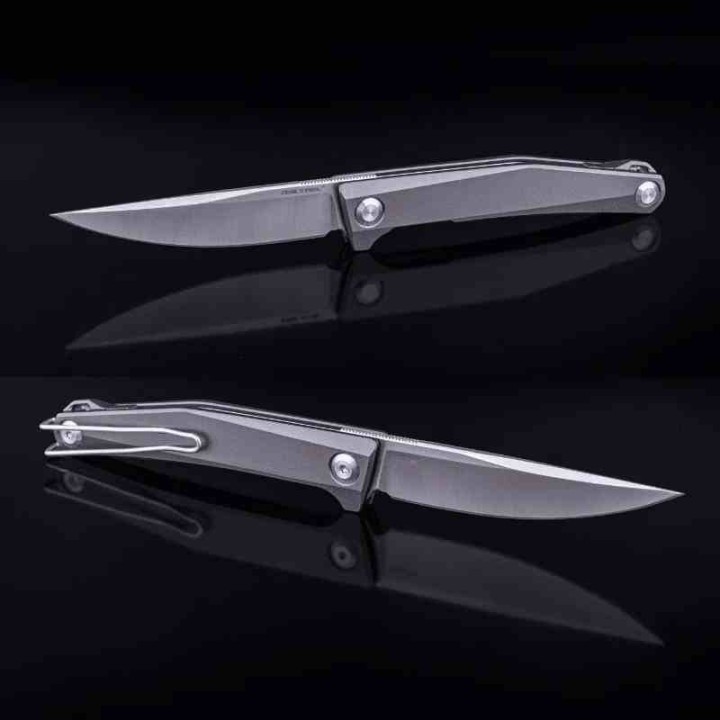 Couteau Real Steel Teres Gray Manche Aluminum Lame Acier Nitro-V Satin IKBS Liner Lock Clip RS7111GS - Livraison Gratuite