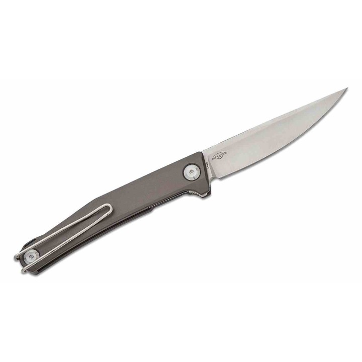 Couteau Real Steel Teres Gray Manche Aluminum Lame Acier Nitro-V Satin IKBS Liner Lock Clip RS7111GS - Livraison Gratuite