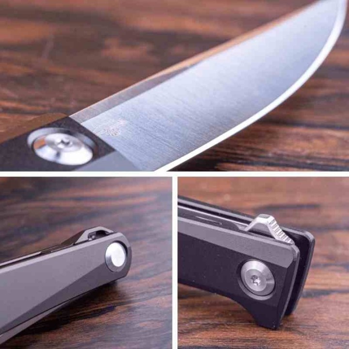 Couteau Real Steel Teres Gray Manche Aluminum Lame Acier Nitro-V Satin IKBS Liner Lock Clip RS7111GS - Livraison Gratuite