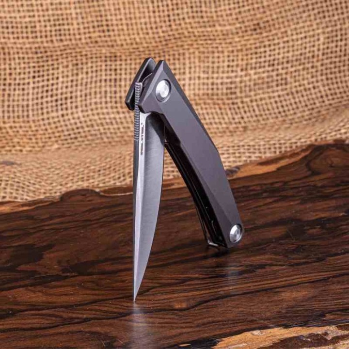 Couteau Real Steel Teres Gray Manche Aluminum Lame Acier Nitro-V Satin IKBS Liner Lock Clip RS7111GS - Livraison Gratuite
