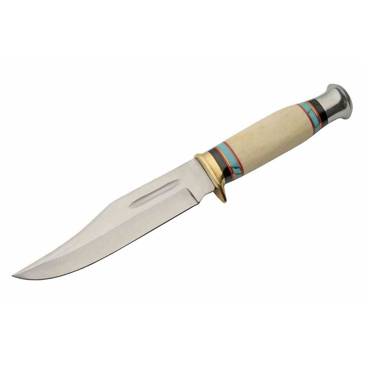 Couteau Rite Edge Silver Day Lame Acier Inox Manche Os/Turquoise Etui Cuir PA203450TR - Livraison Gratuite