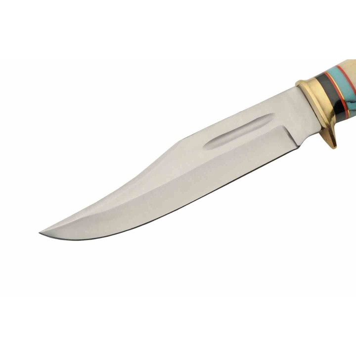Couteau Rite Edge Silver Day Lame Acier Inox Manche Os/Turquoise Etui Cuir PA203450TR - Livraison Gratuite