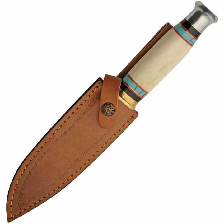 Couteau Rite Edge Silver Day Lame Acier Inox Manche Os/Turquoise Etui Cuir PA203450TR - Livraison Gratuite