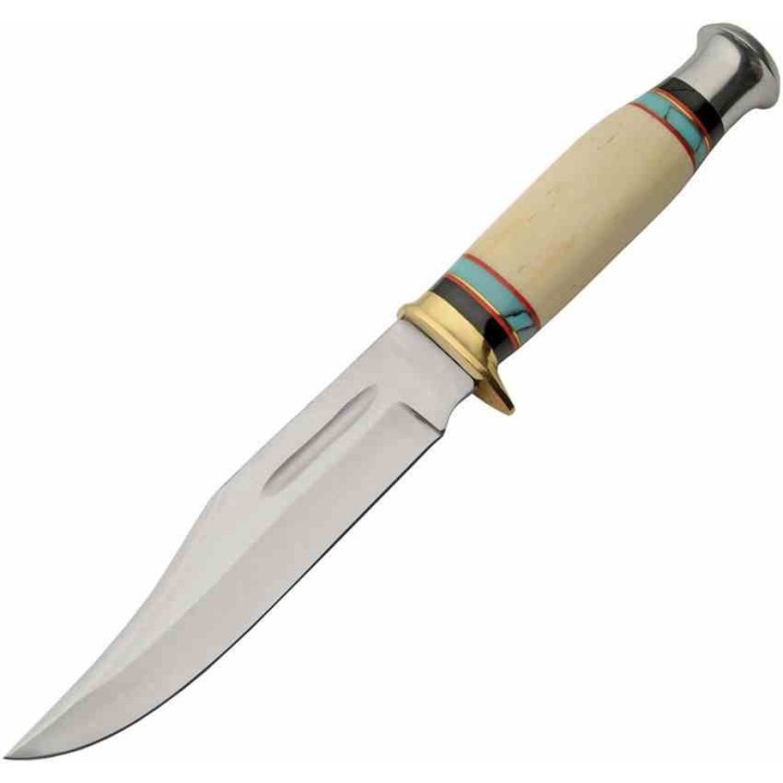 Couteau Rite Edge Silver Day Lame Acier Inox Manche Os/Turquoise Etui Cuir PA203450TR - Livraison Gratuite