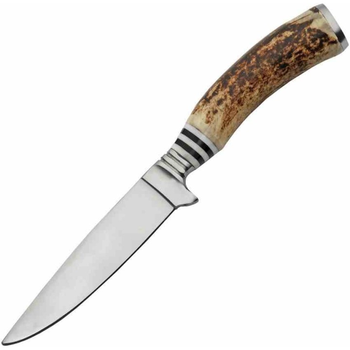 Couteau De Chasse Hunter Stag Manche Bois de Cerf Lame Acier Inox Etui Cuir PA203455 - Livraison Gratuite