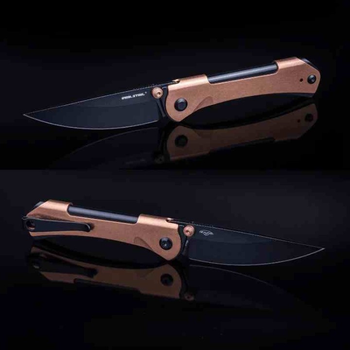 Couteau Real Steel Sylph Copper Manche Cuivre Lame Acier Nitro-V Black PVD Liner Lock Clip RS7141GB - Livraison Gratuite