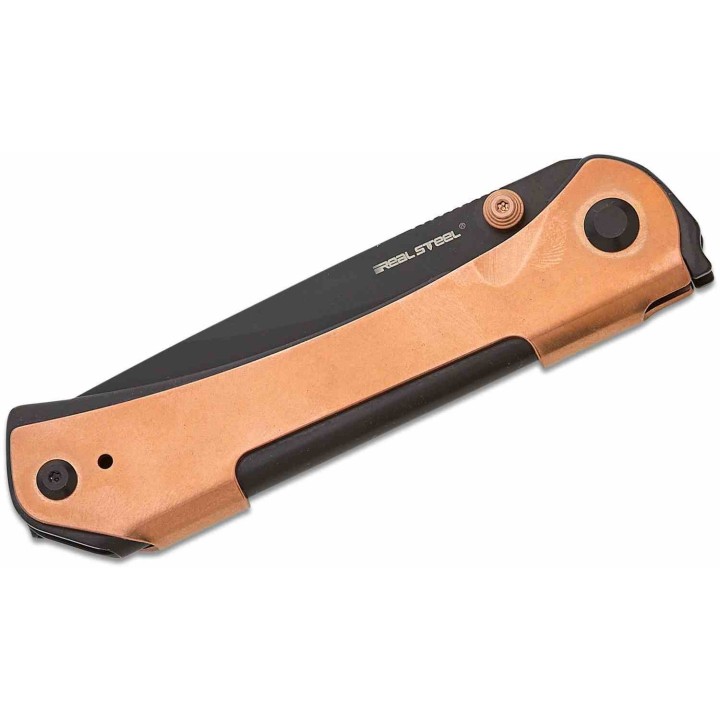 Couteau Real Steel Sylph Copper Manche Cuivre Lame Acier Nitro-V Black PVD Liner Lock Clip RS7141GB - Livraison Gratuite