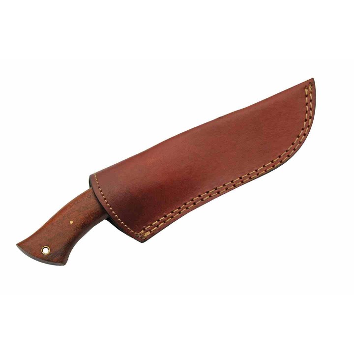 Couteau De Chasse Lame Drop Point Acier Damas 256 Couches Manche Bois Etui Cuir Etui Cuir DM1343 - Livraison Gratuite