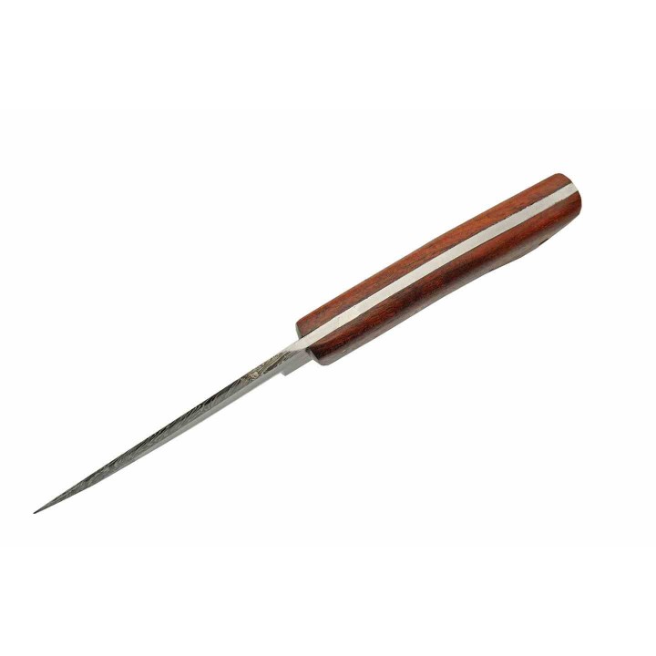 Couteau De Chasse Lame Drop Point Acier Damas 256 Couches Manche Bois Etui Cuir Etui Cuir DM1343 - Livraison Gratuite