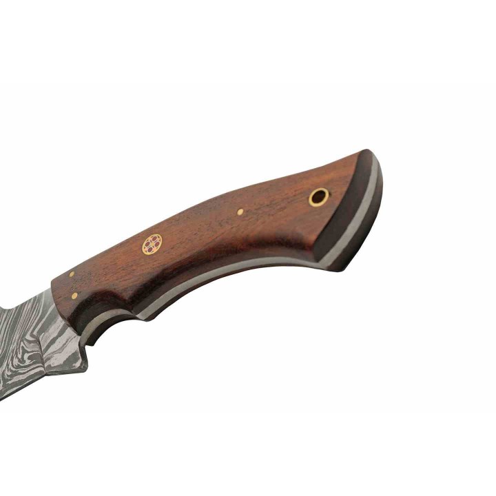 Couteau De Chasse Lame Drop Point Acier Damas 256 Couches Manche Bois Etui Cuir Etui Cuir DM1343 - Livraison Gratuite