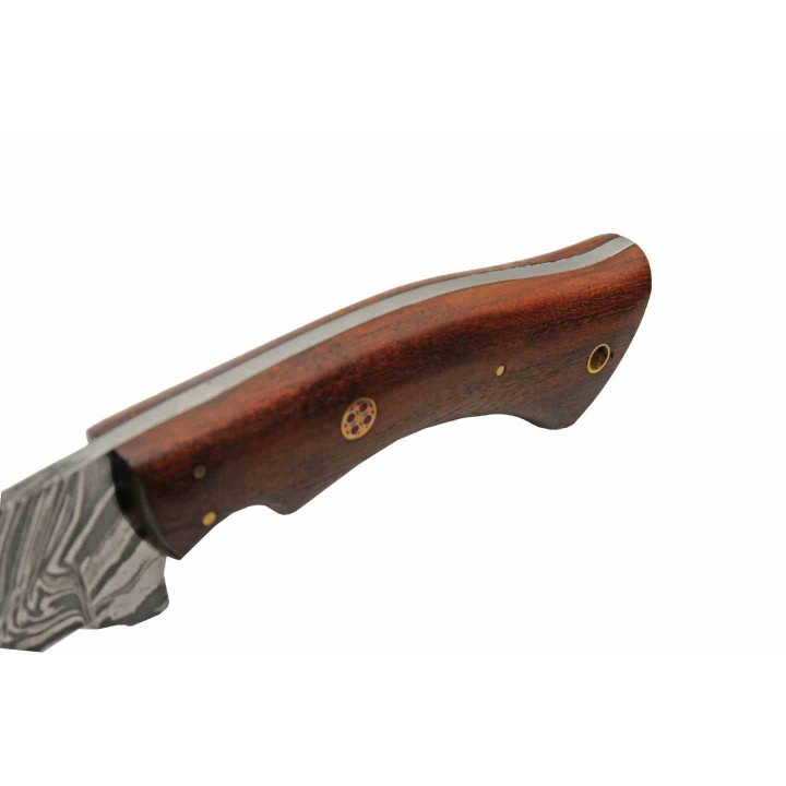 Couteau De Chasse Lame Drop Point Acier Damas 256 Couches Manche Bois Etui Cuir Etui Cuir DM1343 - Livraison Gratuite