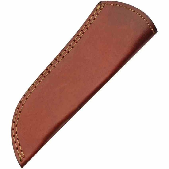Couteau De Chasse Lame Drop Point Acier Damas 256 Couches Manche Bois Etui Cuir Etui Cuir DM1343 - Livraison Gratuite