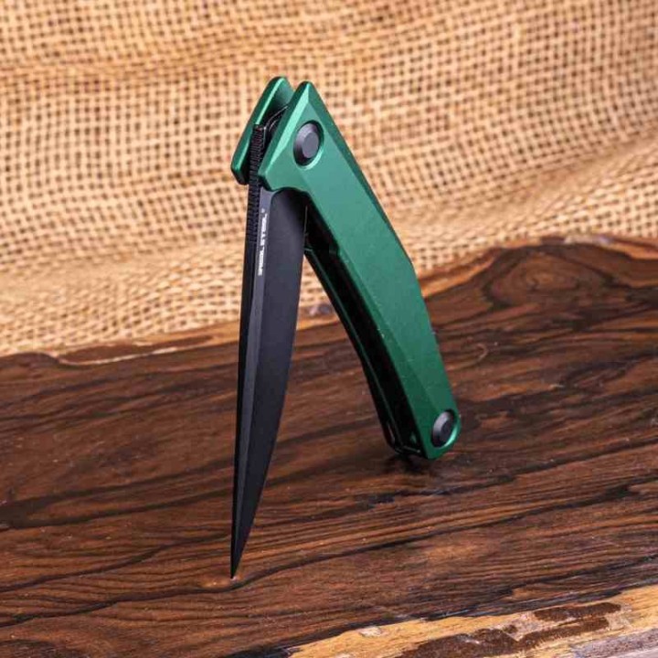 Couteau Real Steel Teres Green Manche Aluminum Lame Acier Nitro-V Black PVD IKBS Liner Lock Clip RS7111GB - Livraison Gratuite