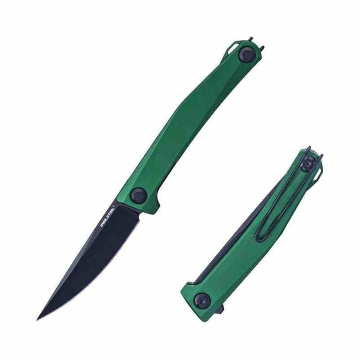 Couteau Real Steel Teres Green Manche Aluminum Lame Acier Nitro-V Black PVD IKBS Liner Lock Clip RS7111GB - Livraison Gratuite