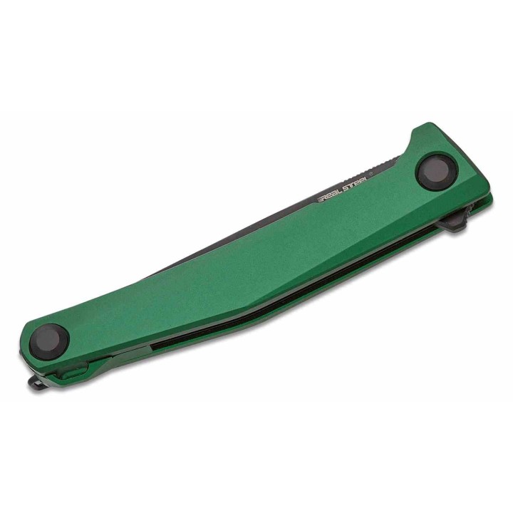 Couteau Real Steel Teres Green Manche Aluminum Lame Acier Nitro-V Black PVD IKBS Liner Lock Clip RS7111GB - Livraison Gratuite