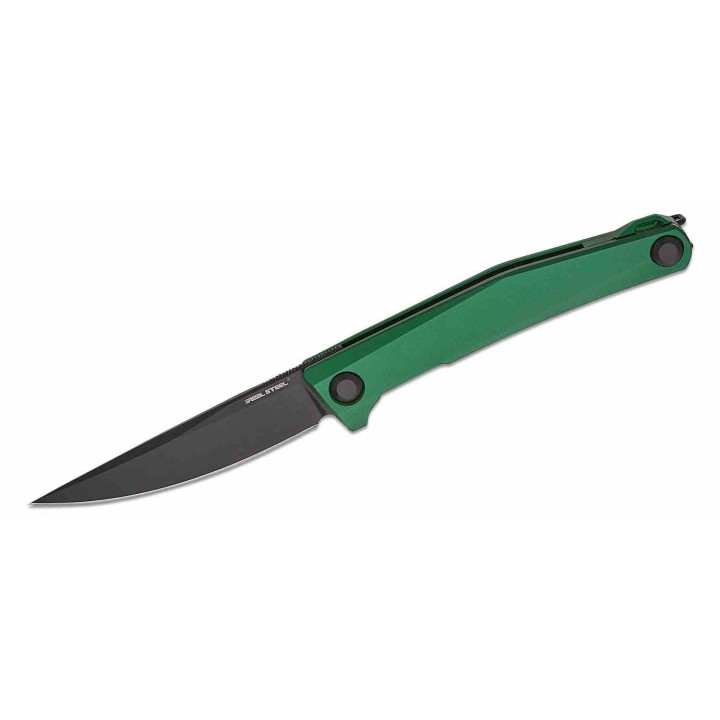 Couteau Real Steel Teres Green Manche Aluminum Lame Acier Nitro-V Black PVD IKBS Liner Lock Clip RS7111GB - Livraison Gratuite