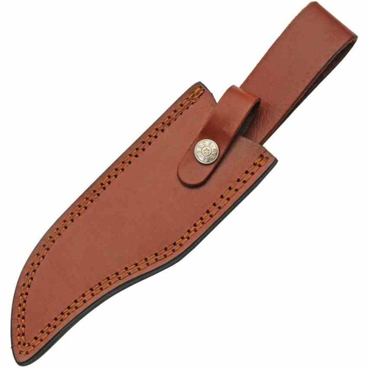 Couteau Damas Stitch Back Hunter Lame 256 Couches Manche Bois Etui CUir DM1342 - Livraison Gratuite